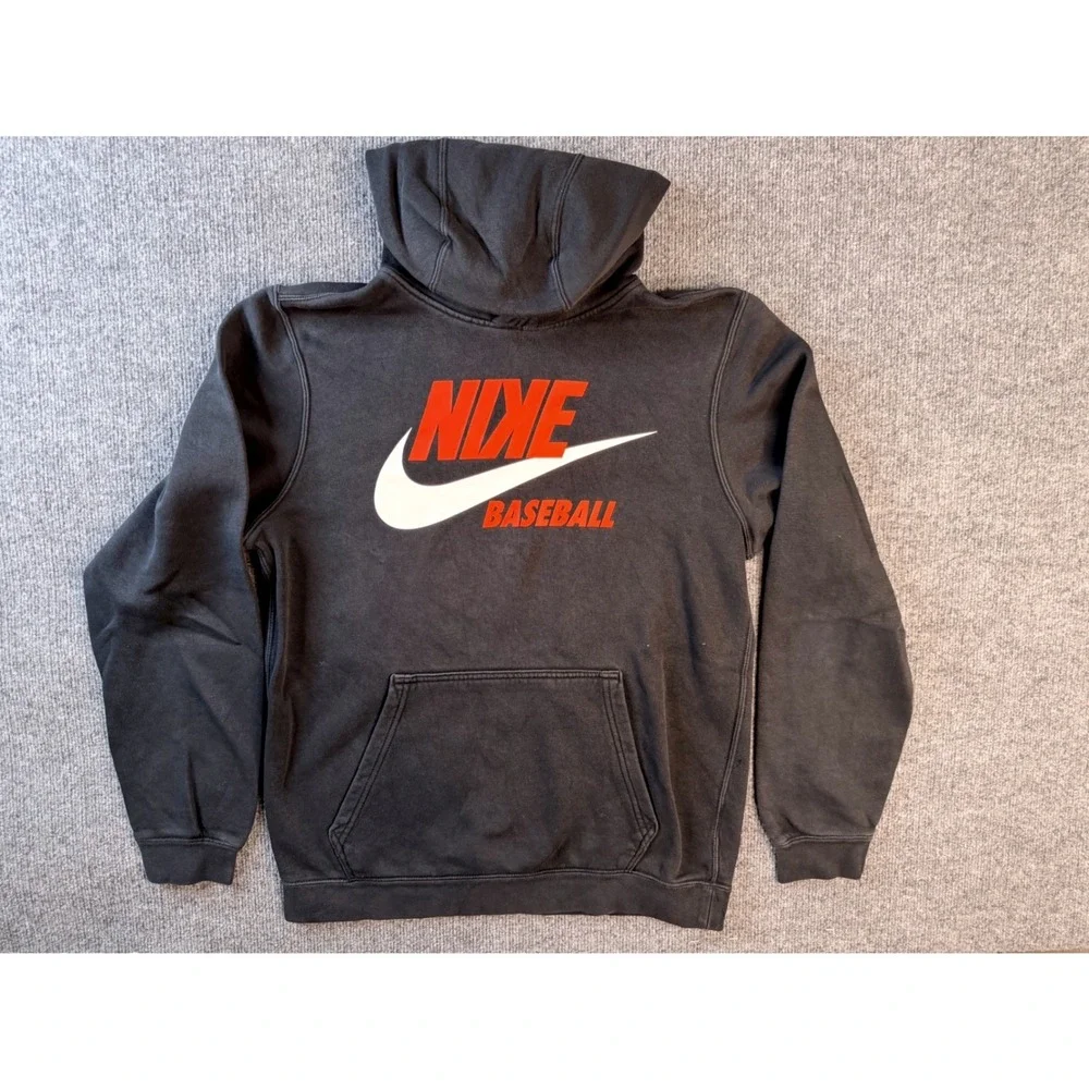 Nike Baseball Hoodie Mens Small Black Fleece Pullover Graphic Sweatshirt